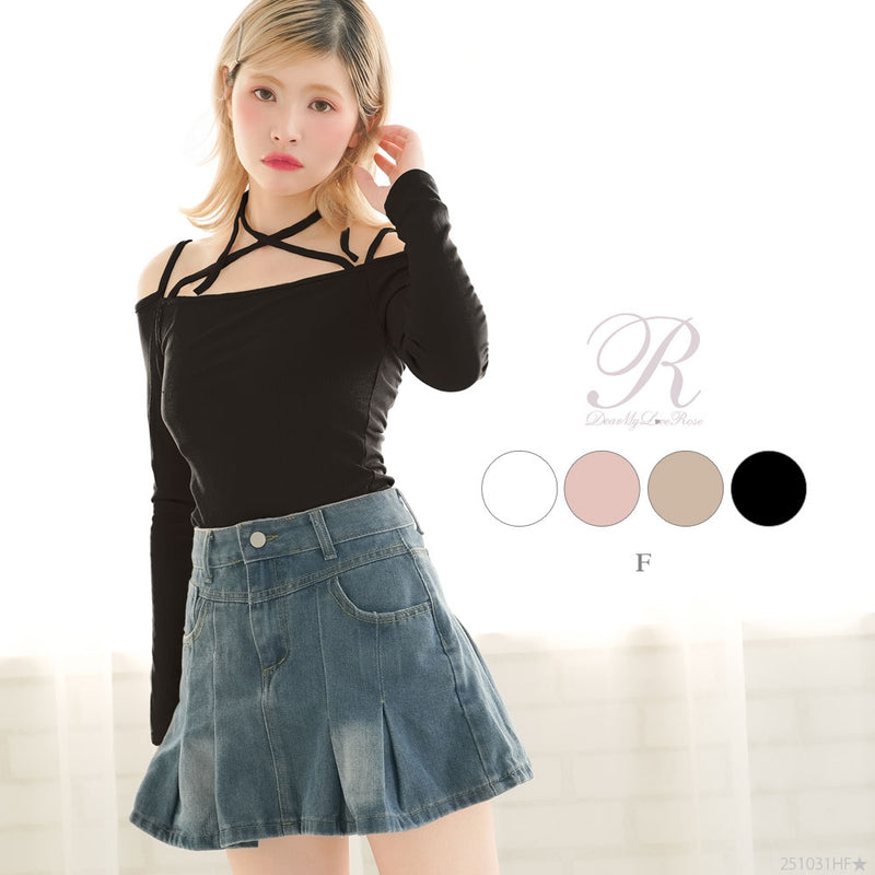 ホルターネックオフショルテレコトップス