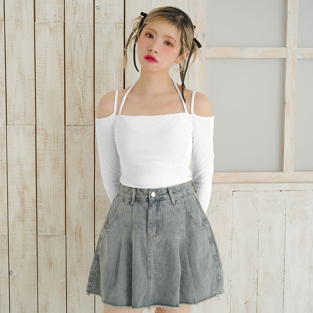 ホルターネックオフショルテレコトップス – レディースファッション