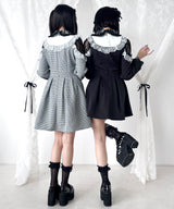 袖レース切替ヨークフリルワンピース