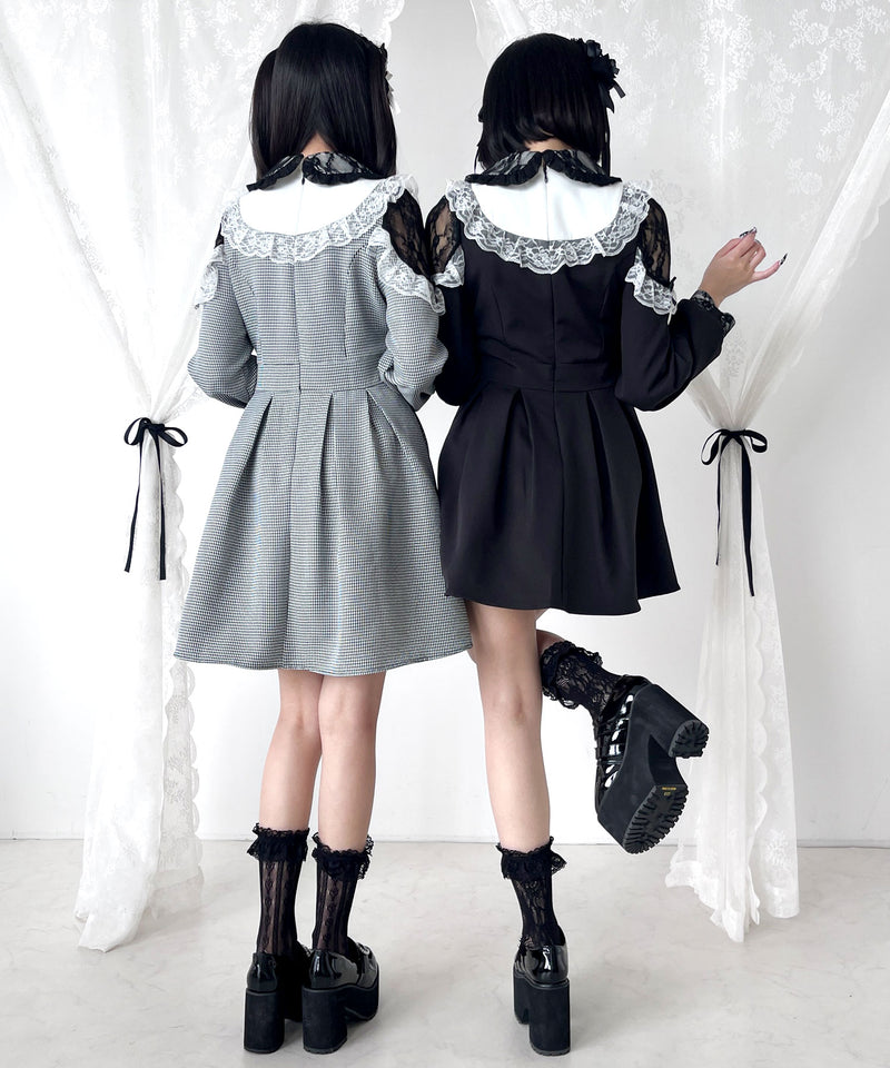 袖レース切替ヨークフリルワンピース