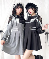 袖レース切替ヨークフリルワンピース