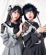 袖レース切替ヨークフリルワンピース