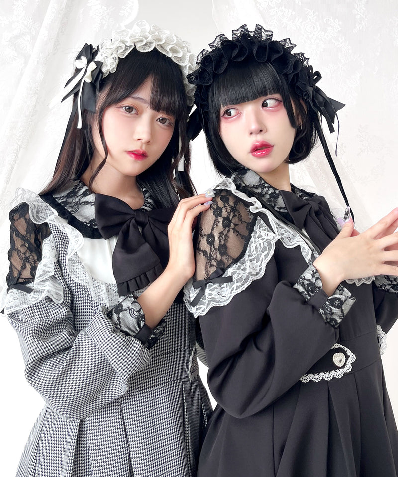 袖レース切替ヨークフリルワンピース