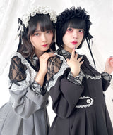 袖レース切替ヨークフリルワンピース