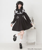 袖レース切替ヨークフリルワンピース