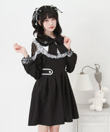 袖レース切替ヨークフリルワンピース