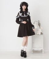 袖レース切替ヨークフリルワンピース