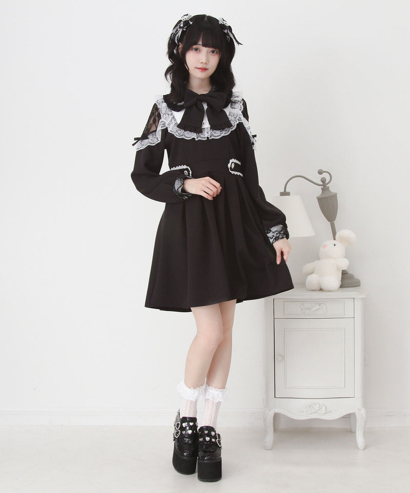 袖レース切替ヨークフリルワンピース