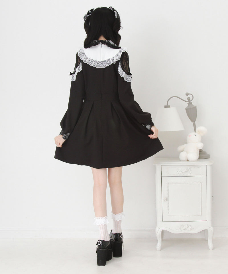 袖レース切替ヨークフリルワンピース