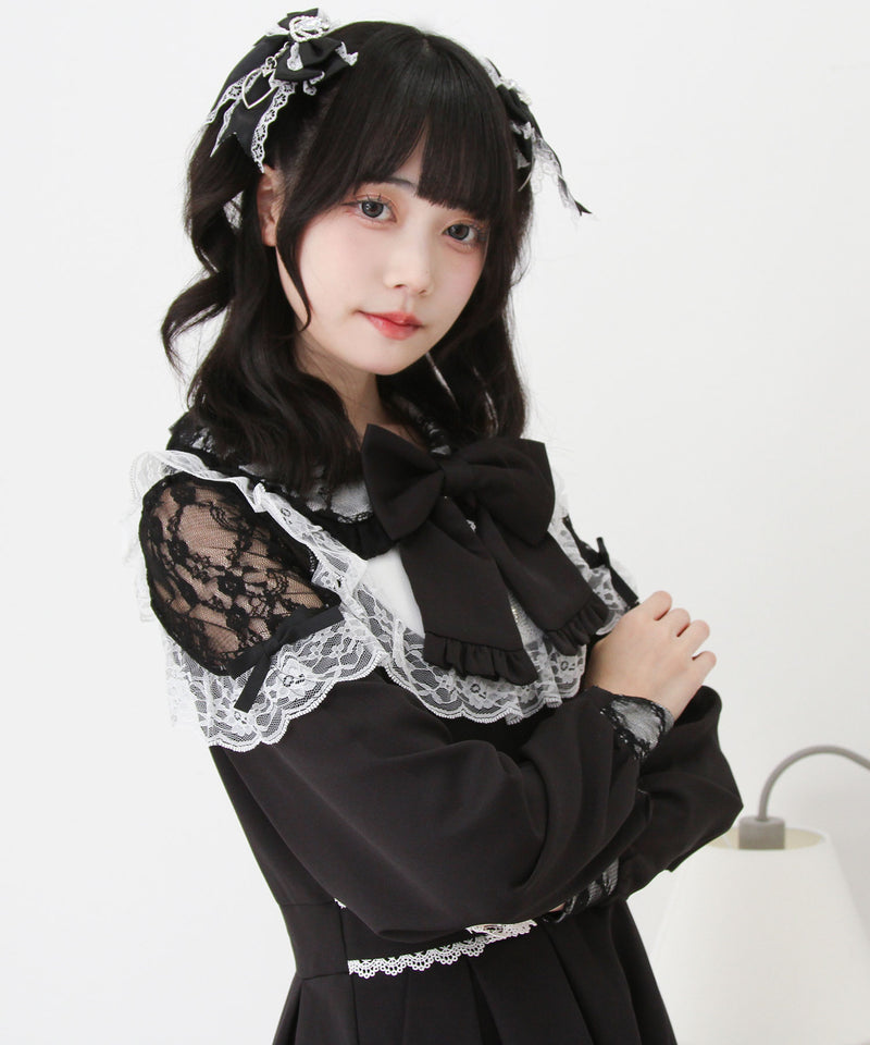 袖レース切替ヨークフリルワンピース