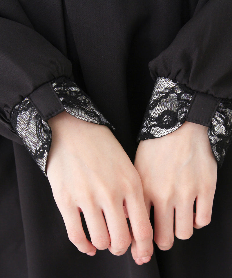 袖レース切替ヨークフリルワンピース