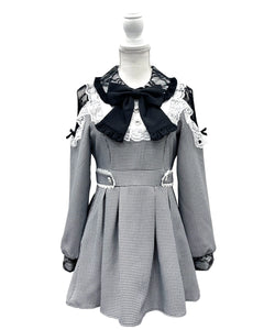 袖レース切替ヨークフリルワンピース