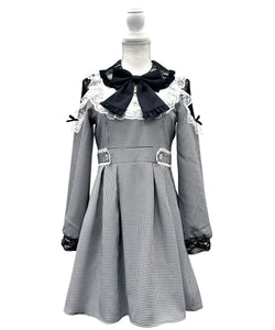 袖レース切替ヨークフリルワンピース