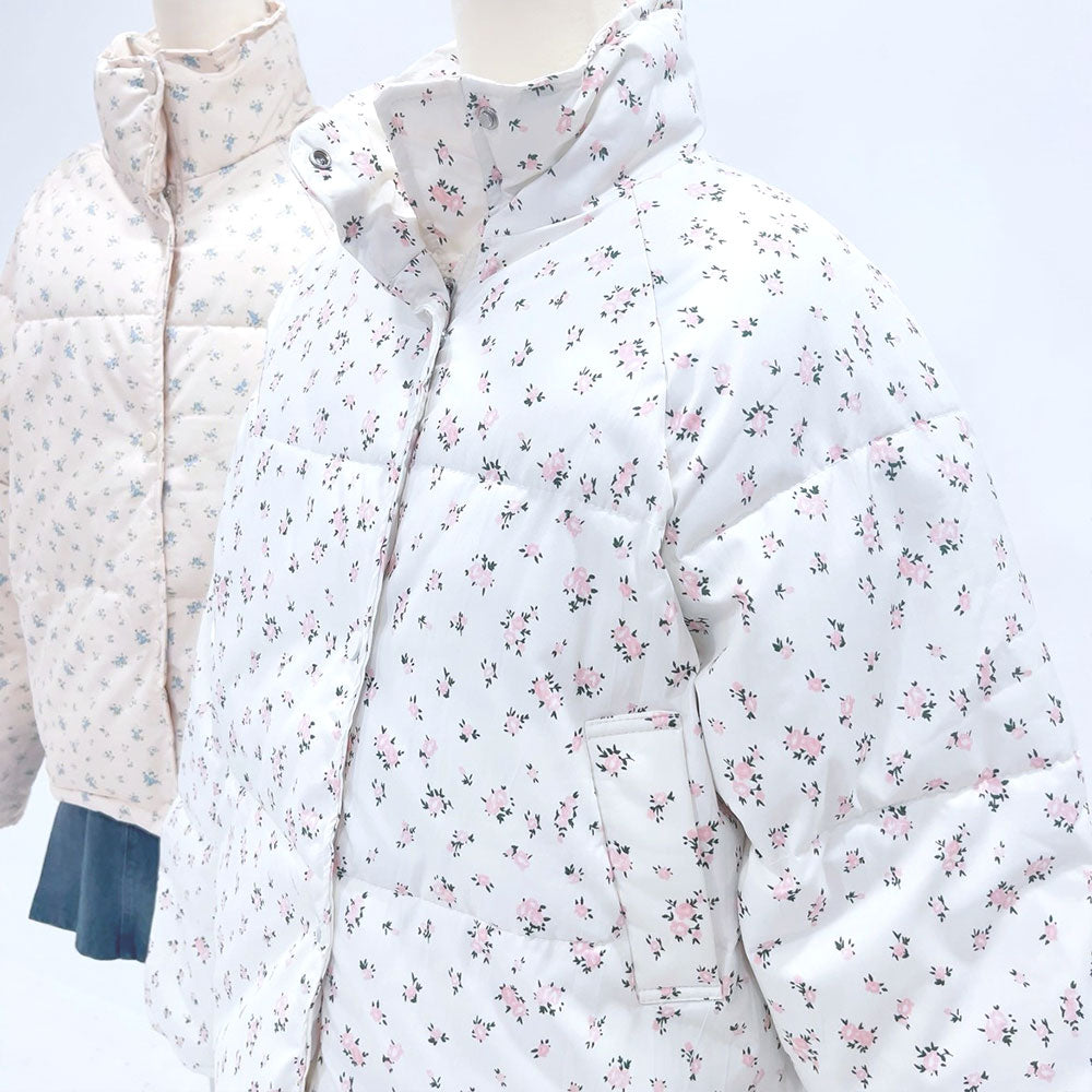花柄ショート丈ダウンジャケット フラワーショートダウン【大きいサイズ有】 – レディース