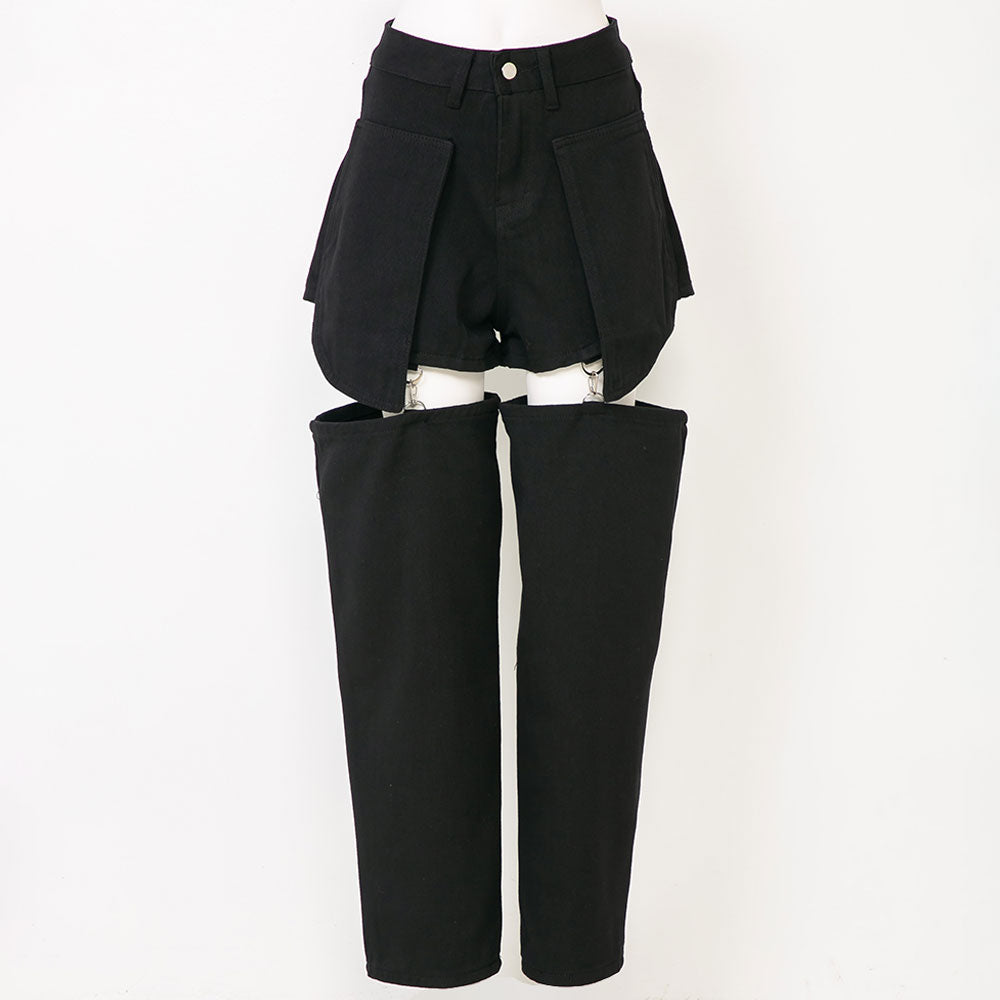 ン 大人気 新品 ノ ショート&ロング2wayルーズデニムワイドパンツ【大きいサイズ有 パンツ