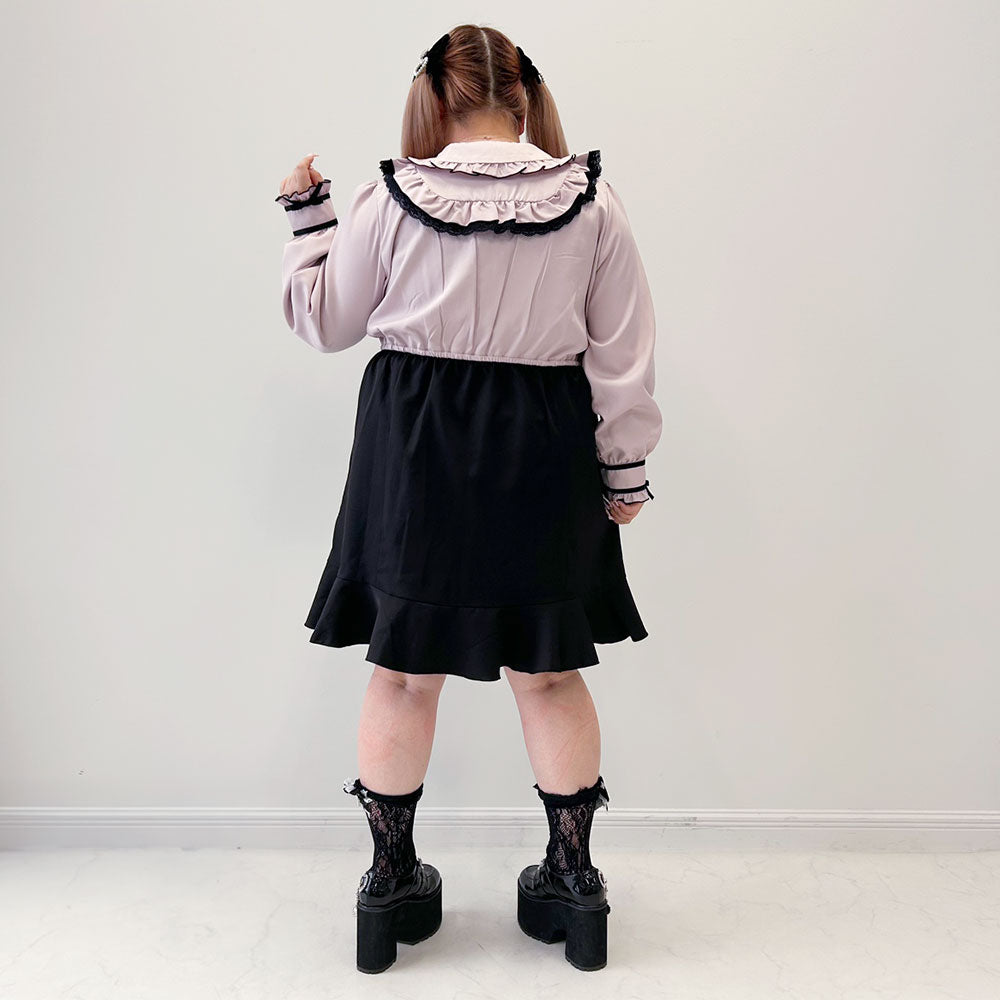 ヨークフリルハートビジューリボンフレアワンピース – レディース