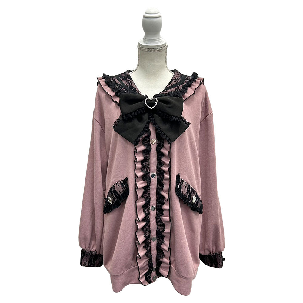 ハートレースリボンセーラー裏毛チュニックブルゾン ピンク ホワイト 夢展望 楽天市場】ハートレースリボンセーラー裏毛チュニックブルゾン