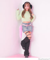 【新春セール】フワフワシャギークロップド丈ニットトップス