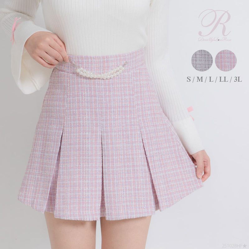 パールチェーンツイードプリーツスカート【大きいサイズ有】