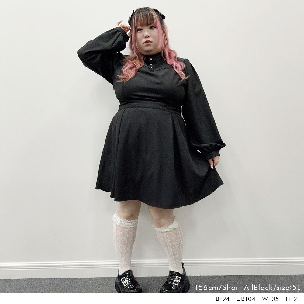 4L~6L】フリルスタンドカラービスチェワンピース – レディース