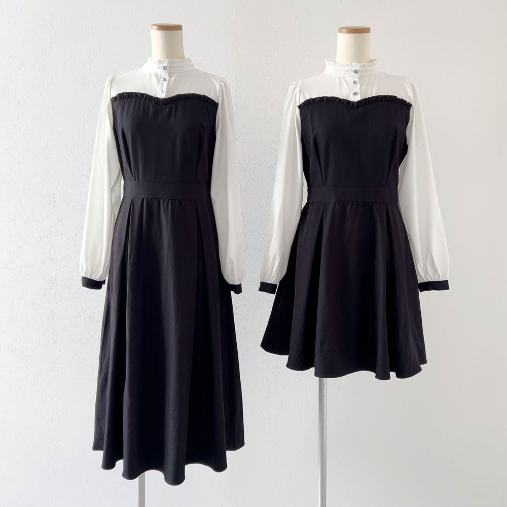 4L~6L】フリルスタンドカラービスチェワンピース – レディース