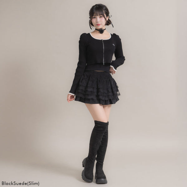厚底ソール美脚スリムフィットニーハイブーツ 【大きいサイズ有】