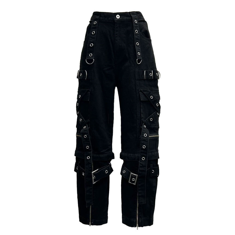 【Y2K 2WAY】 ボンデージ デニム カーゴパンツ ブラック ワイド 30 2WAYボンデージデニムパンツ – レディースファッション通販の夢展望