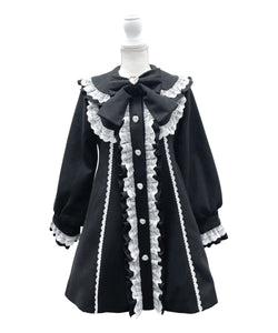 丸襟ヨークリボンフリルコート