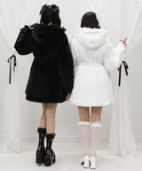 選べるフードデザインフレアファーコート