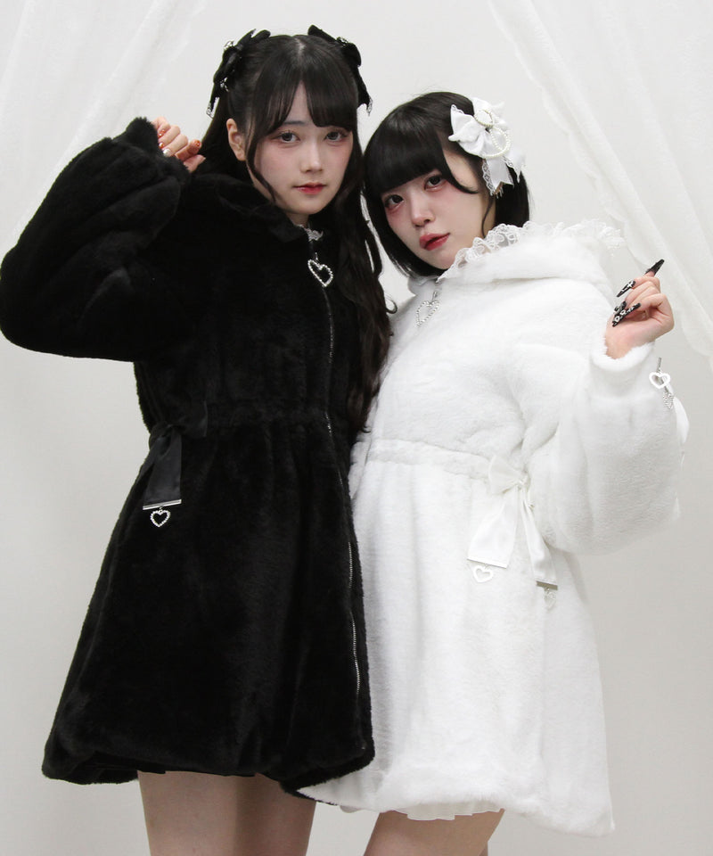 選べるフードデザインフレアファーコート