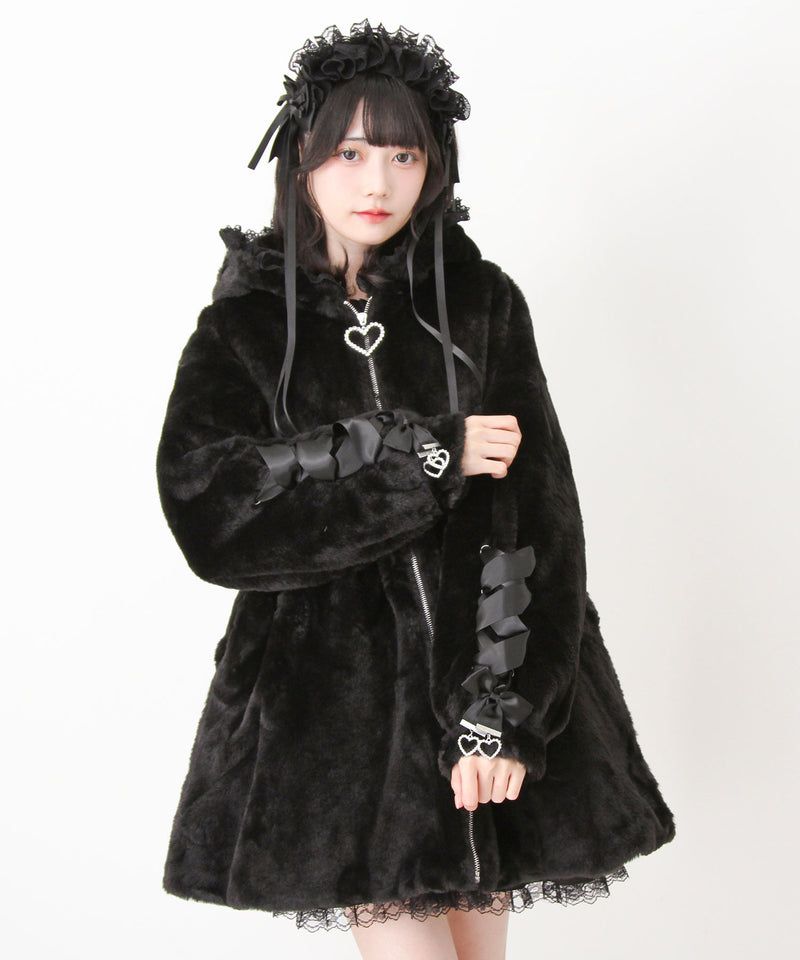 選べるフードデザインフレアファーコート