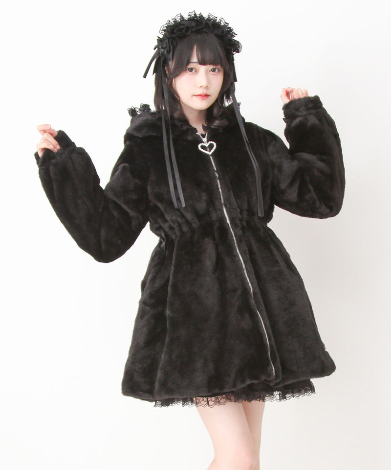 選べるフードデザインフレアファーコート