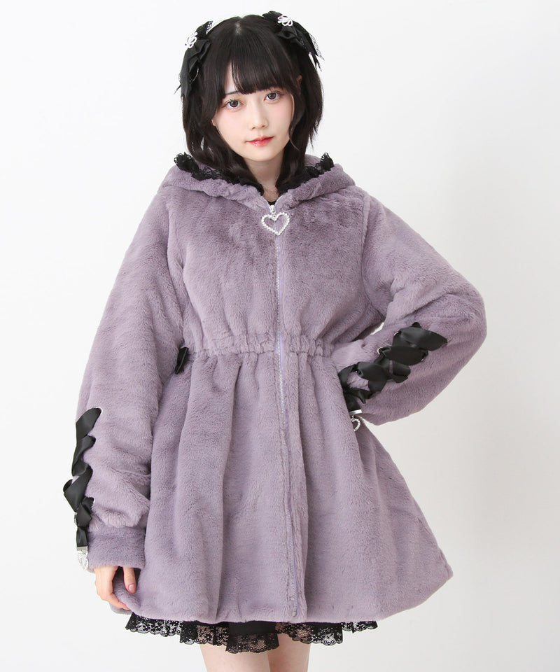 選べるフードデザインフレアファーコート