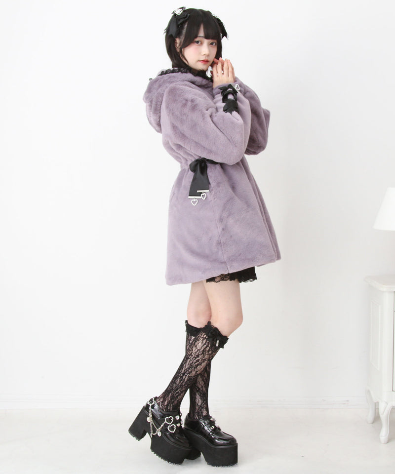 選べるフードデザインフレアファーコート