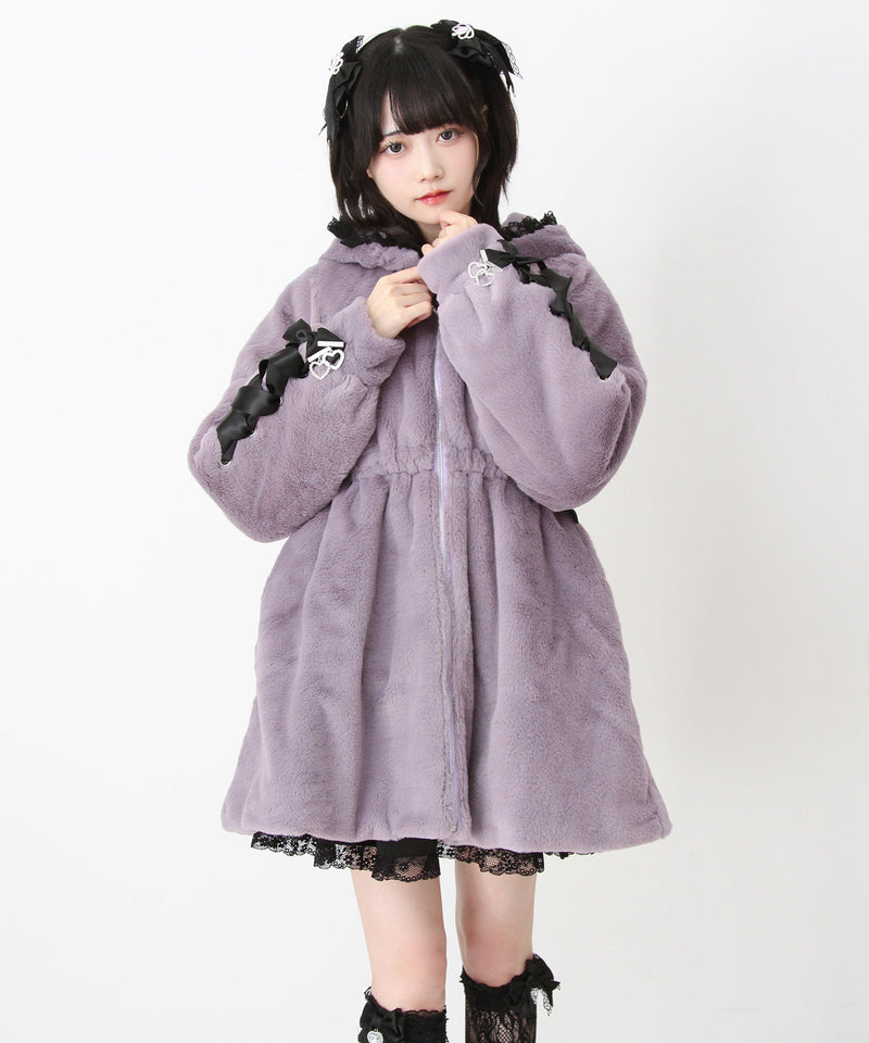 選べるフードデザインフレアファーコート