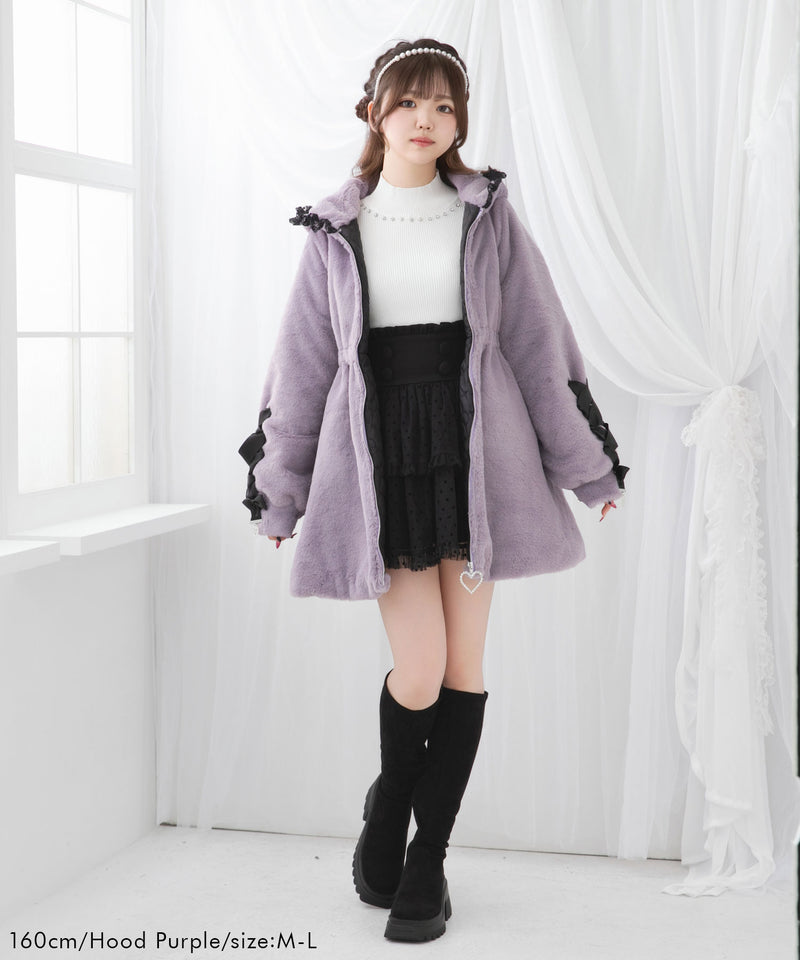 選べるフードデザインフレアファーコート