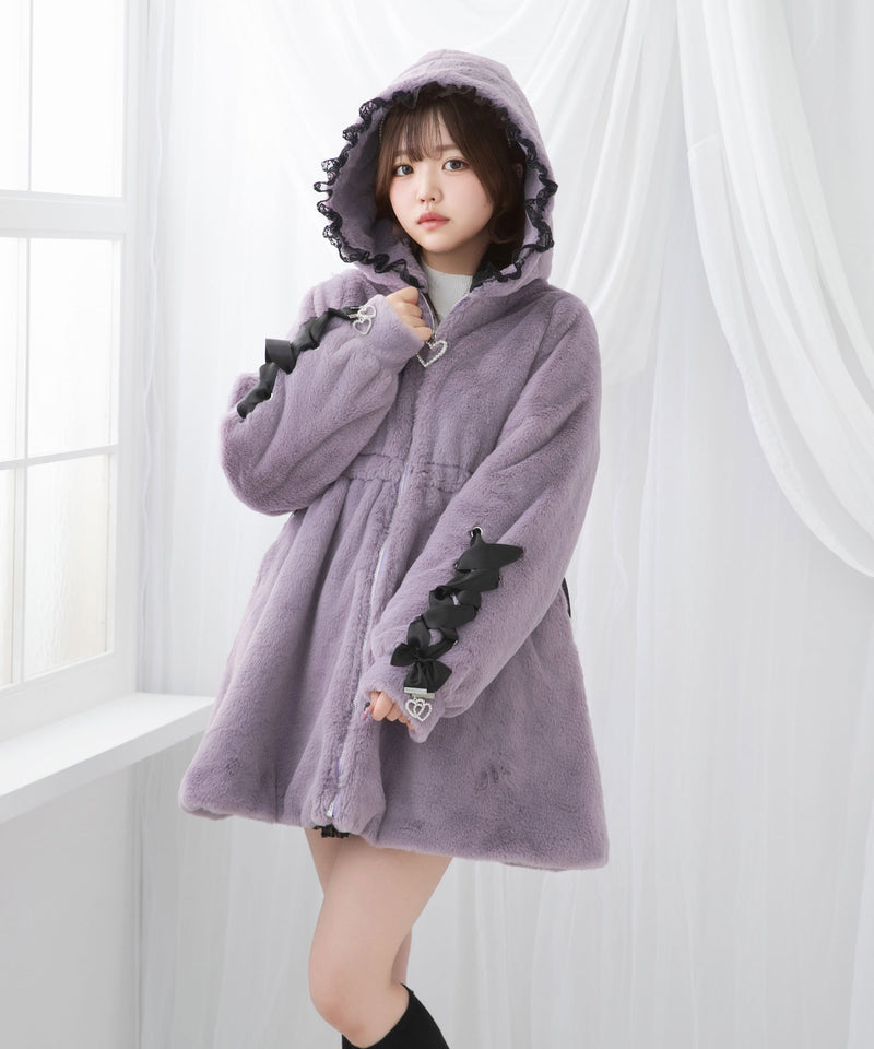 選べるフードデザインフレアファーコート