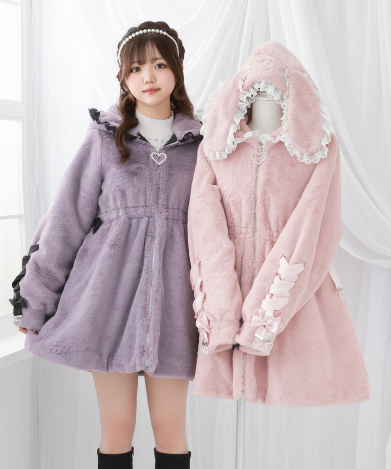 選べるフードデザインフレアファーコート