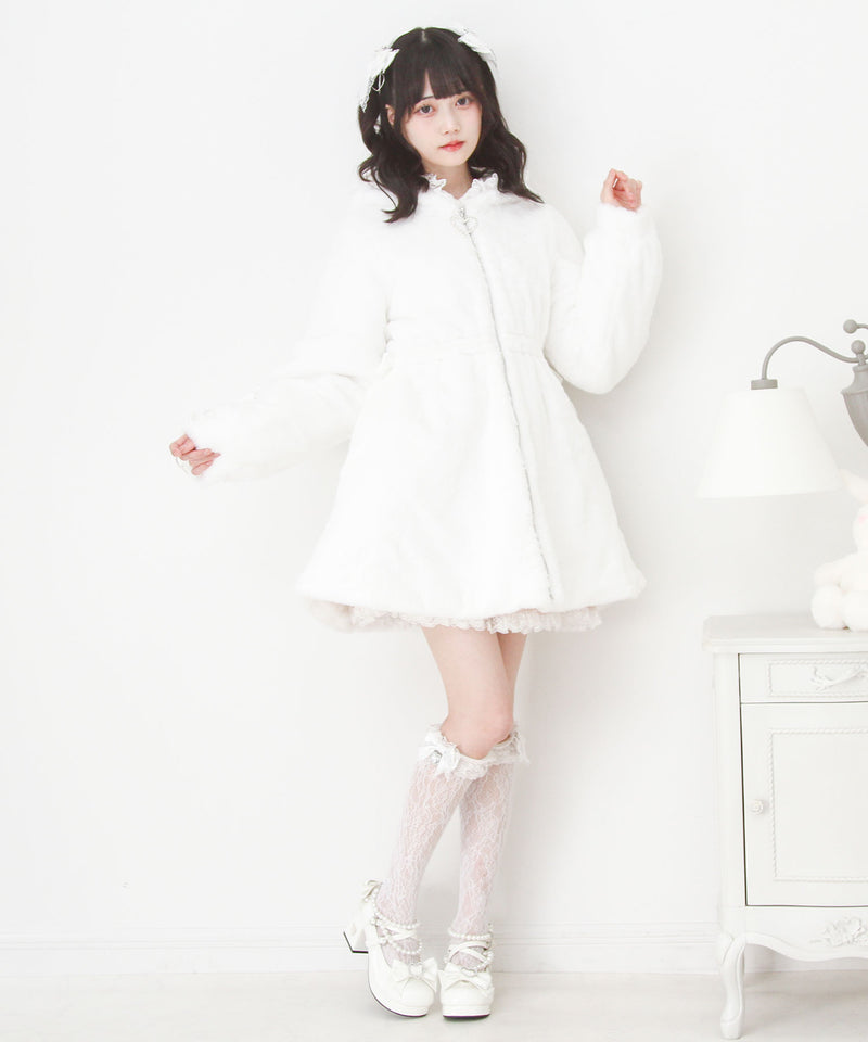 選べるフードデザインフレアファーコート