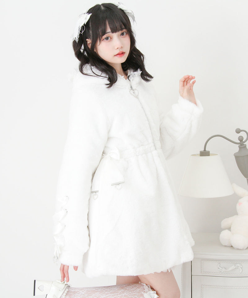 選べるフードデザインフレアファーコート