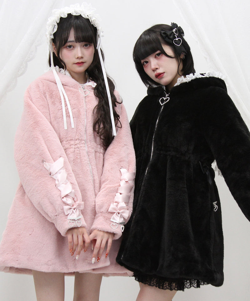 選べるフードデザインフレアファーコート