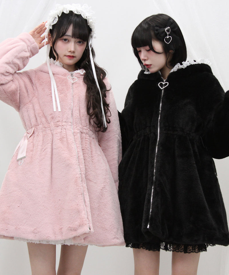 選べるフードデザインフレアファーコート