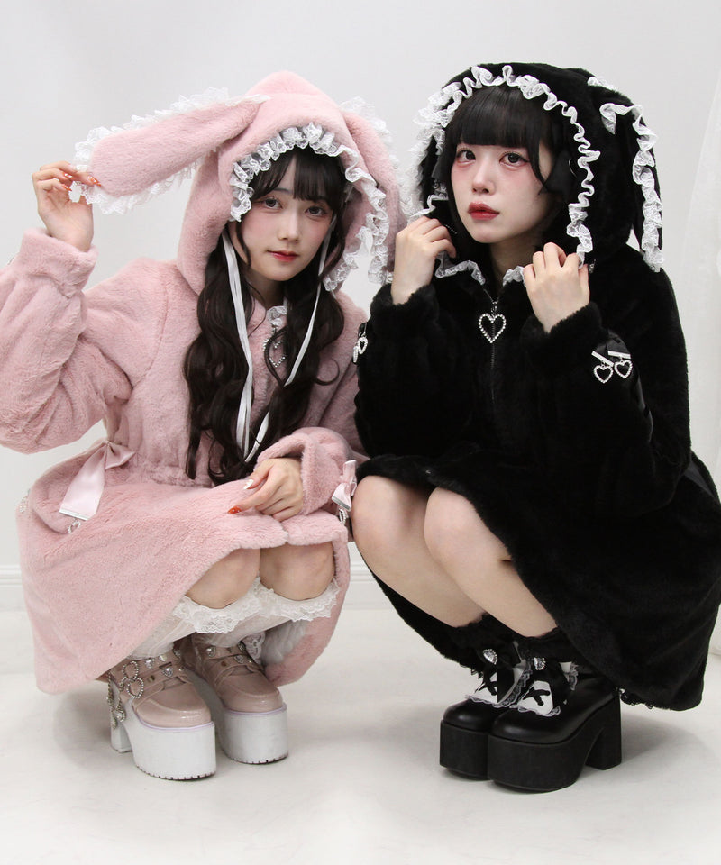 選べるフードデザインフレアファーコート