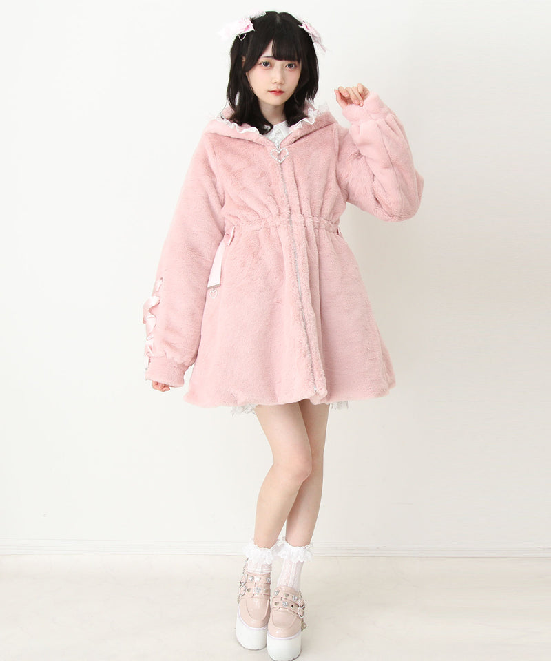 選べるフードデザインフレアファーコート