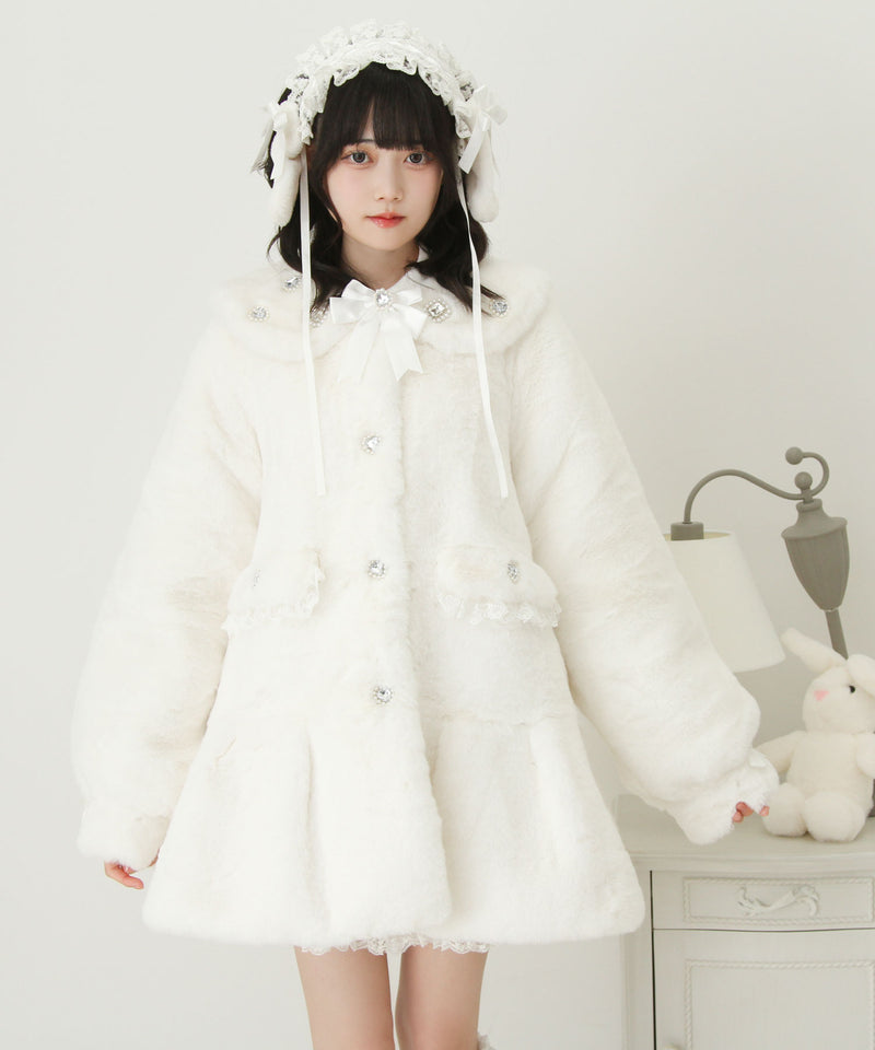 キラキラビジュー襟デザインファーコート