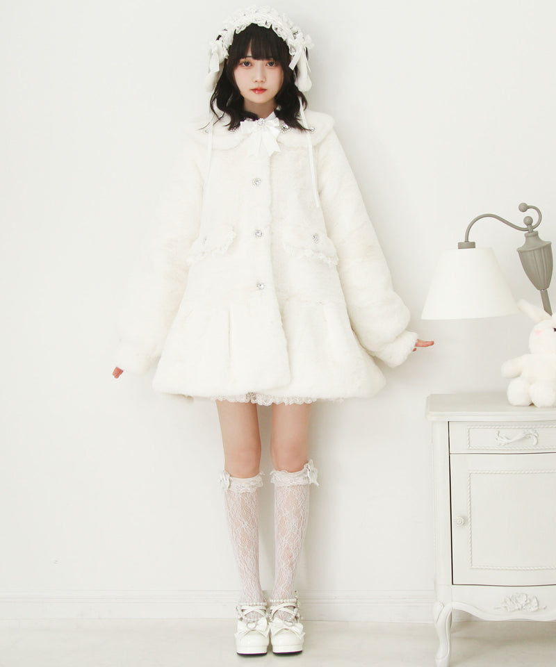 キラキラビジュー襟デザインファーコート