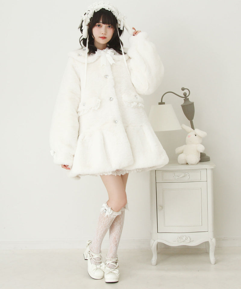 キラキラビジュー襟デザインファーコート