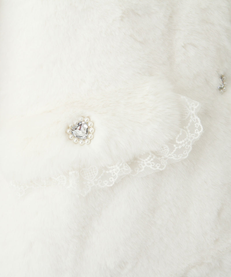 キラキラビジュー襟デザインファーコート