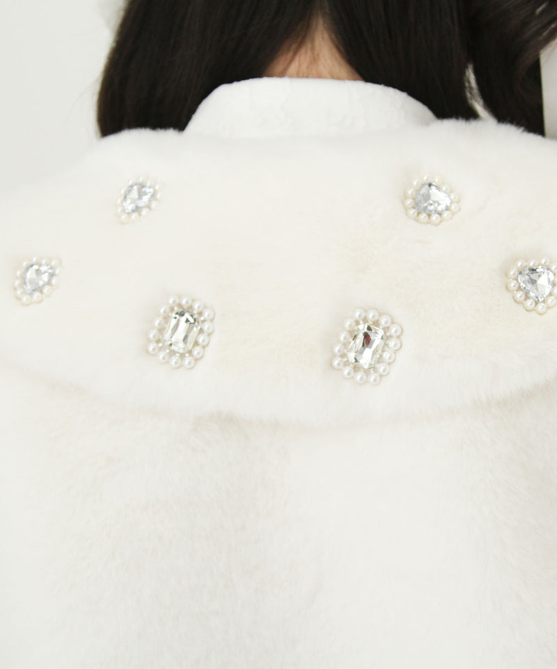 キラキラビジュー襟デザインファーコート