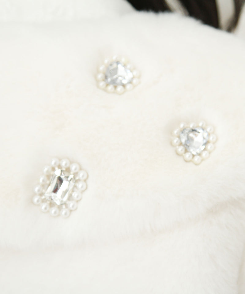 キラキラビジュー襟デザインファーコート